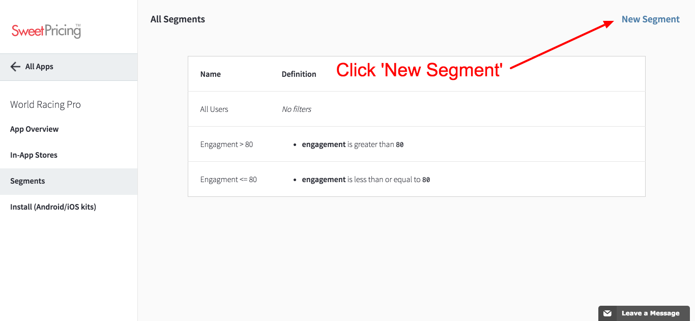 Click 'New Segment' to create a new user segment.