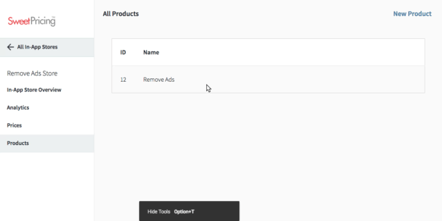 Create a new product ID from Sweet Pricing's App Manager.