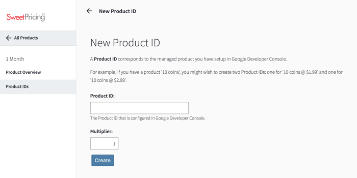 Click 'New Product ID' tab to add a new price point.