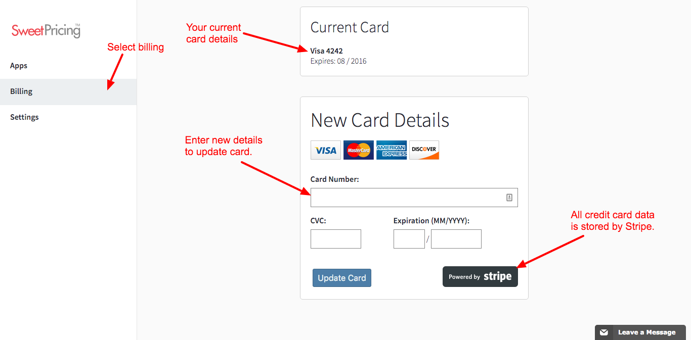 Add a new credit card from the billing page.